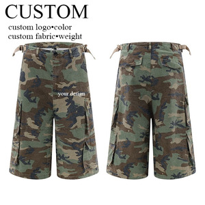 Wholesale Custom Cargo Short Camouflage Elastic Waist Vintage Mult Pocket Baggy Breathable Camouflage Cargo Shorts <b>for</b> Men - Product Image 1
