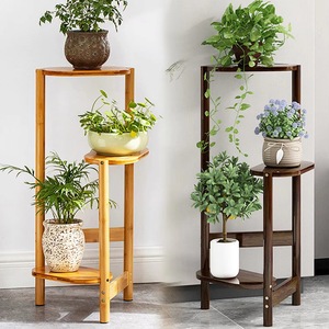Support à plantes en bambou à 3 niveaux, étagère d'angle, porte-pot, présentoir à fleurs pour salon, brun naturel - Product Image 1