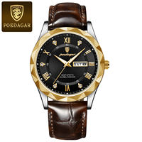Poedagar Montre Classique en Cuir pour Hommes Marque de Luxe Promotion Montres à Quartz