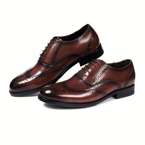 Chaussures habillées formelles pour hommes d'affaires, en cuir véritable, faites à la main, à bout rond, à enfiler, pour l'automne et les mariages - Product Image 5