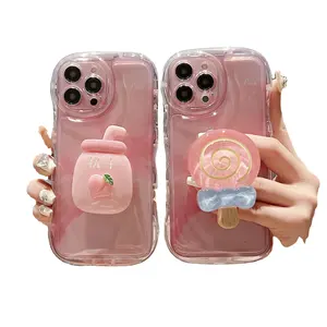 दिल की लहर बुलबुला सुरक्षात्मक केस ग्रेडिएंट गुलाबी मटर का रस आईफ़ोन 12 14 13 15 प्रो मैक्स