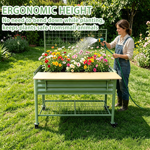 Bac de <span class=keywords><strong>Jardin</strong></span> Surélevé Multifonctionnel avec Treillis, Jardinière Roulante avec Étagère Latérale et Planche de Travail pour le Jardinage - Product Image 2