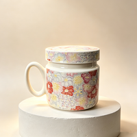 Mug en céramique coloré à motifs floraux en relief avec couvercle 400 ml, tasse à café domestique, tasse à eau pour le petit-déjeuner
