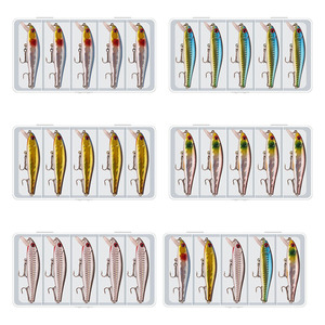 Lot de 5 leurres durs 8,6 cm/9 g avec boîte, multicolores, flottants, pour la pêche au bar, au dorade et en eau salée - Product Image 1