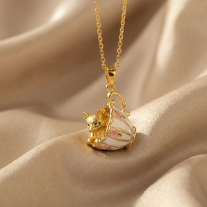 Collar con Colgante de Animal en Latón Chapado en Oro de 18K, Diseño de Conejo/Gato/Perro con Perla de Imitación, para <span class=keywords><strong>Mujer</strong></span>, Unisex, Boda/Compromiso - Product Image 4
