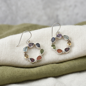 Natural Multi Gemstone Earring 925 Sterling Silver Classic Bezel Setting Handcrafted Statement Partywear Jewellery <b>Gift</b> Women - Product Image 4