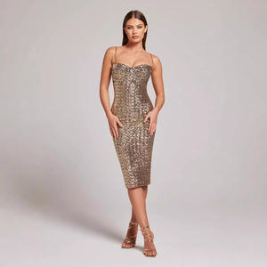 Col en V <span class=keywords><strong>mi</strong></span>-longueur sans bretelles Sexy Slim Fit <span class=keywords><strong>robe</strong></span> pour <span class=keywords><strong>Amazon</strong></span> transfrontalière commerce européen américain Style européen en mousseline de soie à paillettes - Product Image 4