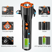 Lampe de poche d'urgence portable à LED, coupe-ceinture de sécurité de voiture, sirène SOS, alarme, batterie rechargeable USB, lampe de travail magnétique