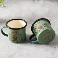 Vente en gros de tasses à café en émail personnalisées avec logo, 4/8/12 oz, portables, en métal, pour le camping, avec bord incurvé