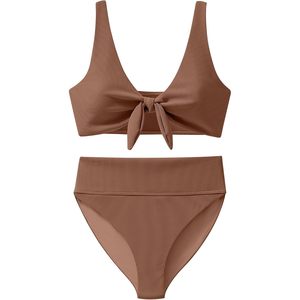 Anrabess Bikini Set Women Summer High Waisted 2 Piece Ribbed <b>Tie</b> Knot Swimsuit Beach Vacation Swimwear - Product Image 1