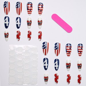 Uñas Postizas <span class=keywords><strong>con</strong></span> Diseño de Bandera, Almendradas y Largas, Estilo Punk <span class=keywords><strong>con</strong></span> Labios, Estrellas y Rayas, <span class=keywords><strong>Manicura</strong></span> Deportiva y Urbana para Mujer - Product Image 4