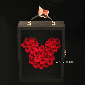 Caja de regalo negra para el Día de San Valentín, caja de regalo vacía con forma de corazón de <span class=keywords><strong>Mickey</strong></span> satinado, rosa de vida eterna, para novia, <span class=keywords><strong>2022</strong></span> - Product Image 3