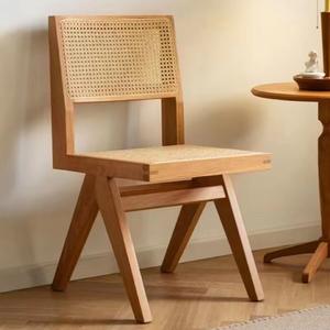 Chaise en rotin sans bras en bois massif chaise en rotin à dossier simple chaise design de jardin pour café - Product Image 2