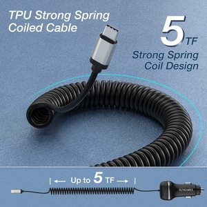 SUNDA <span class=keywords><strong>Chargeur</strong></span> de voiture à câble spiralé 51W 1A1C PD3.0 à charge rapide pour téléphones mobiles – Vente chaude - Product Image 3