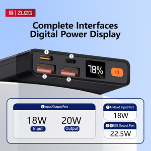 ZUZG Precio al por Mayor OEM 10000mAh PD20W+QC22.5 Banco de Energía de Carga Rápida Bidireccional con Pantalla Digital Inteligente - Product Image 3