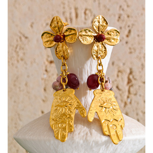 Boucles <span class=keywords><strong>d</strong></span>'oreilles pendantes en forme de main en acier inoxydable de style métallique JINYOU 2282, accessoires en perles de céramique - Product Image 5