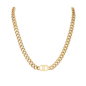 इन शैली में सोने की प्लेटेड डबल डी मोटी लिंक चेन हार हिप-हॉप क्रॉस-बॉर्डर फैशनेबल अक्षर स्टेनलेस स्टील पत्थर - Product Image 4