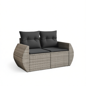 โซฟาหวายสีเทาโมเดิร์นสำหรับสวน 2 ที่นั่ง เฟอร์นิเจอร์กลางแจ้งพร้อมเบาะกันน้ำ ดีไซน์ร่วมสมัย - Product Image 1