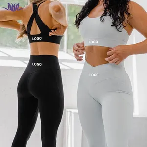 Custom Design High Quality Gym Clothes Women Cross Back Sports Bra Sets Yoga Set Workout Clothes