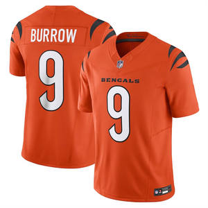 Camisa Masculina Cincinnati Bengals com Estampa em Relevo # Camisa de Jogo Preta de Joe Burrow 9, Camisa de Jogo Alternativa Laranja - Product Image 1