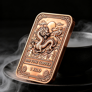 Barra de Cobre con Grabado de Dragón Oriental de Alta Definición, 1 Kilo, 999 de Pureza, Barra de Metal Vintage para Coleccionistas - Product Image 2