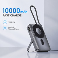 Batterie externe magnétique sans fil 10000 mAh avec support, câble intégré, charge rapide PD22.5W, chargeur portable pour mobile