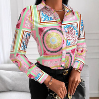 Chemise à manches longues ample à col en V avec boutons et imprimé pour femmes, tendance automne