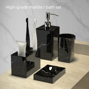 Tinh Khiết Trắng 4-Mảnh Cao Cấp Thân Thiện Với Môi Hiện Đại Kết Cấu Bằng Đá Cẩm Thạch Nhựa Phòng Tắm Phụ Kiện Set Tumbler Bàn Chải Đánh Răng Chủ Xà Phòng - Product Image 3