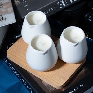 White Ceramic Candle <b>Jar</b> With Spout Soybean Wax Scented Candle For Home <b>Decoration</b> Indoor Use - Product Image 2
