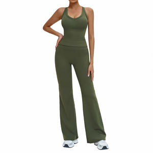 Ensemble 2 pièces de leggings évasés taille haute extensibles dans 4 directions, personnalisables, pour femme, idéal pour le sport, le yoga et le fitness, respirant et luxueux - Product Image 4