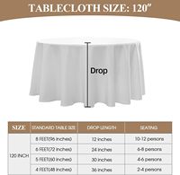 Nappe Ronde Décorative en Polyester Lavable de 305 cm, Direct Usine, pour Mariage, Fête, Dîner et Banquet