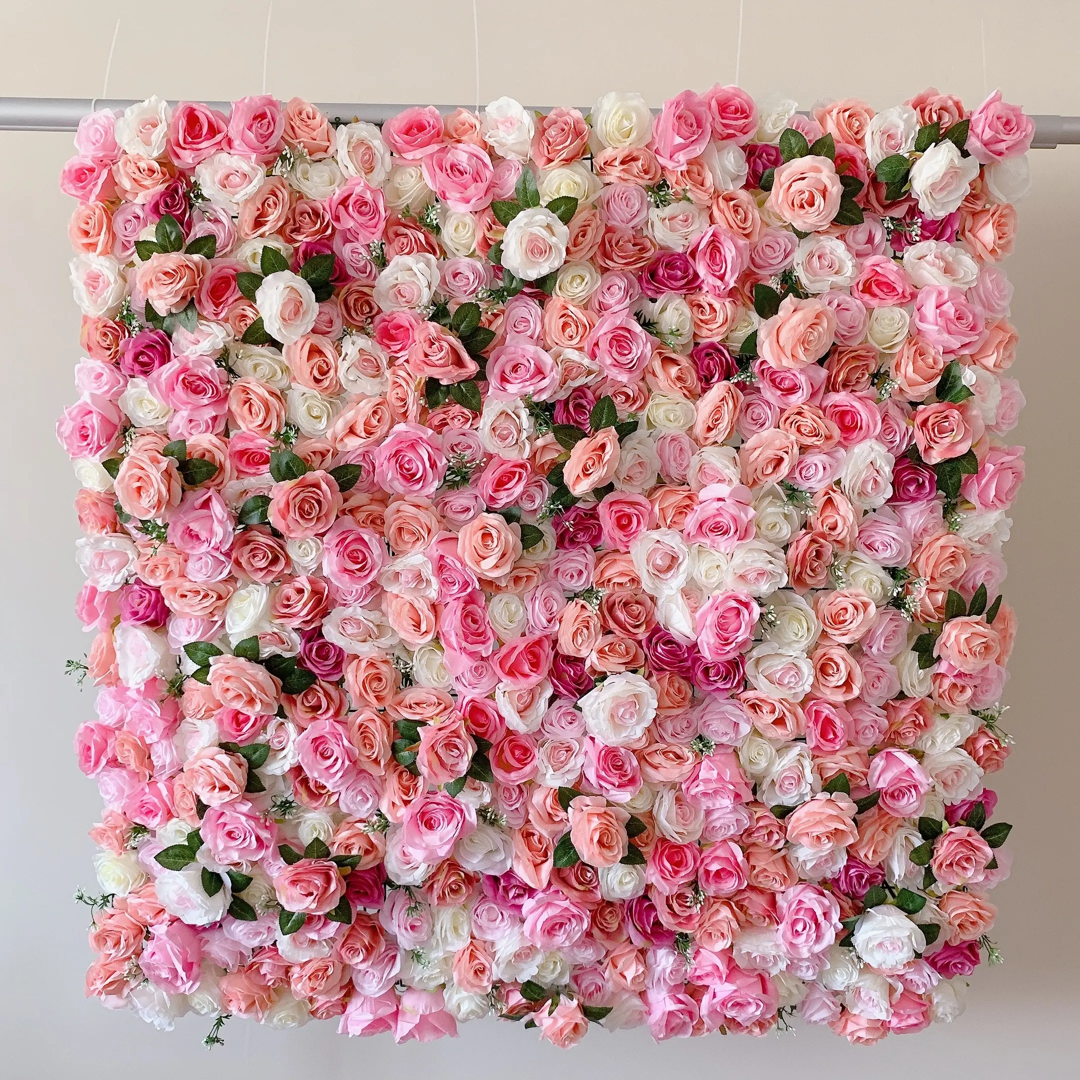 3d 5d Customized Roll Up Hanging Ivory Pink Purple Rose Hydrangea Artificial Silk Flower Wall Backdrop For Wedding Decoration