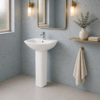 Lavabo sur pied en céramique à bord large, lavabo colonne séparée pour salle de bain