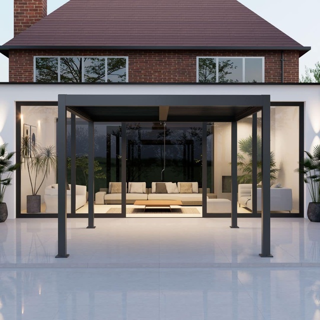 Bespoke Custom 10x12 Motorized Aluminum Pergola System Powder Coated Frame for Balcony Luxury Outdoor All Weather Entertainment