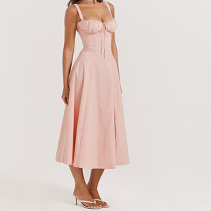 2024 nueva llegada más Color verano Casual señoras elegante una línea vestidos largos Midi blanco corsé vestido para mujeres - Product Image 5
