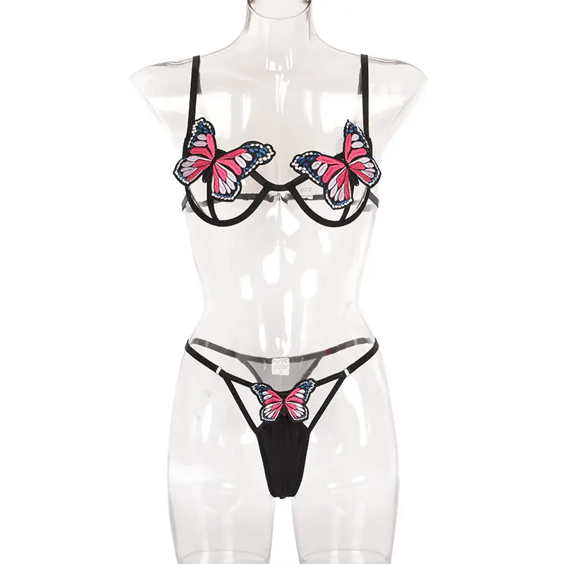 Vendita calda Lingerie Sexy da donna biancheria intima sexy con scollo a v in bundle hollow set di due pezzi a tre punti