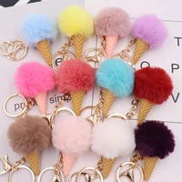 Nouveau et tendance : Pendentif porte-clés semi-artisanal en forme de cornet de glace avec pompon en fausse fourrure de lapin Rex de 5 cm – Vente en gros