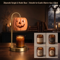 Lampe chauffe-cire citrouille avec abat-jour en céramique Jack O'Lantern et base métallique, pour bougies en pot, idéale pour Halloween