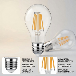 Ampoule LED à filament A60 8W avec culot E27, couvercle en verre, certifiée CE, Ra80, haute efficacité, blanc chaud 2700K, pour éclairage résidentiel - Product Image 3