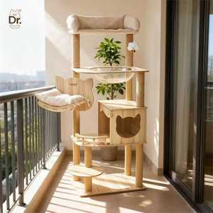 Árbol rascador para gatos, grande, de madera, integrado, con casa, poste rascador <span class=keywords><strong>y</strong></span> estante cápsula espacial, que ahorra espacio - Product Image 1