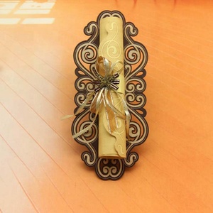 เลเซอร์ตัดผีเสื้อไม้เลื่อนคำเชิญงานแต่งงานด้วยริบบิ้นทอง - Product Image 6