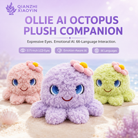 Peluche Poulpe IA Ollie avec Yeux LCD, ChatGPT, Grok, Gemini, 6 Modèles, 66 Langues, Commande Tactile et Vocale, Carte de Collection Daisy Magnétique, 2.4G