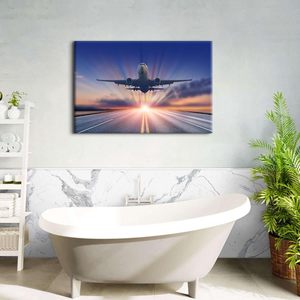 Arte Personalizado en Lienzo con Diseño Art Deco de Avión, Impresión de Foto Panorámica de Pista de Despegue al Amanecer, Impresión Bajo Demanda, Marco de Madera, Sin Impuestos, Decoración del Hogar - Product Image 5
