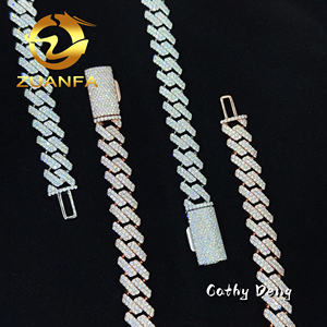 Gemi hazır erkekler Hiphop takı 13mm AAAAA zirkon elmas ayar 925 gümüş küba Link zinciri buz Out Hip Hop kolye zinciri - Product Image 3