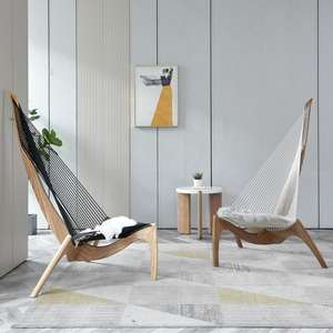 Fauteuil d'armonica en bois d'acacia massif fait main avec <span class=keywords><strong>corde</strong></span> marine tressée, chaise longue scandinave moderne - Product Image 1