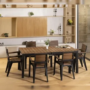 Set da Pranzo per Esterno Effetto Legno 6 Posti Marca Mq Struttura Color Tabacco - Product Image 2