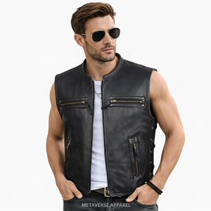 Chaleco de Motociclista de Cuero Bordado de Alta Resistencia, Poliéster/Algodón, con un Solo Botón Frontal, Lavado, Transpirable, Casual de Verano - Product Image 2