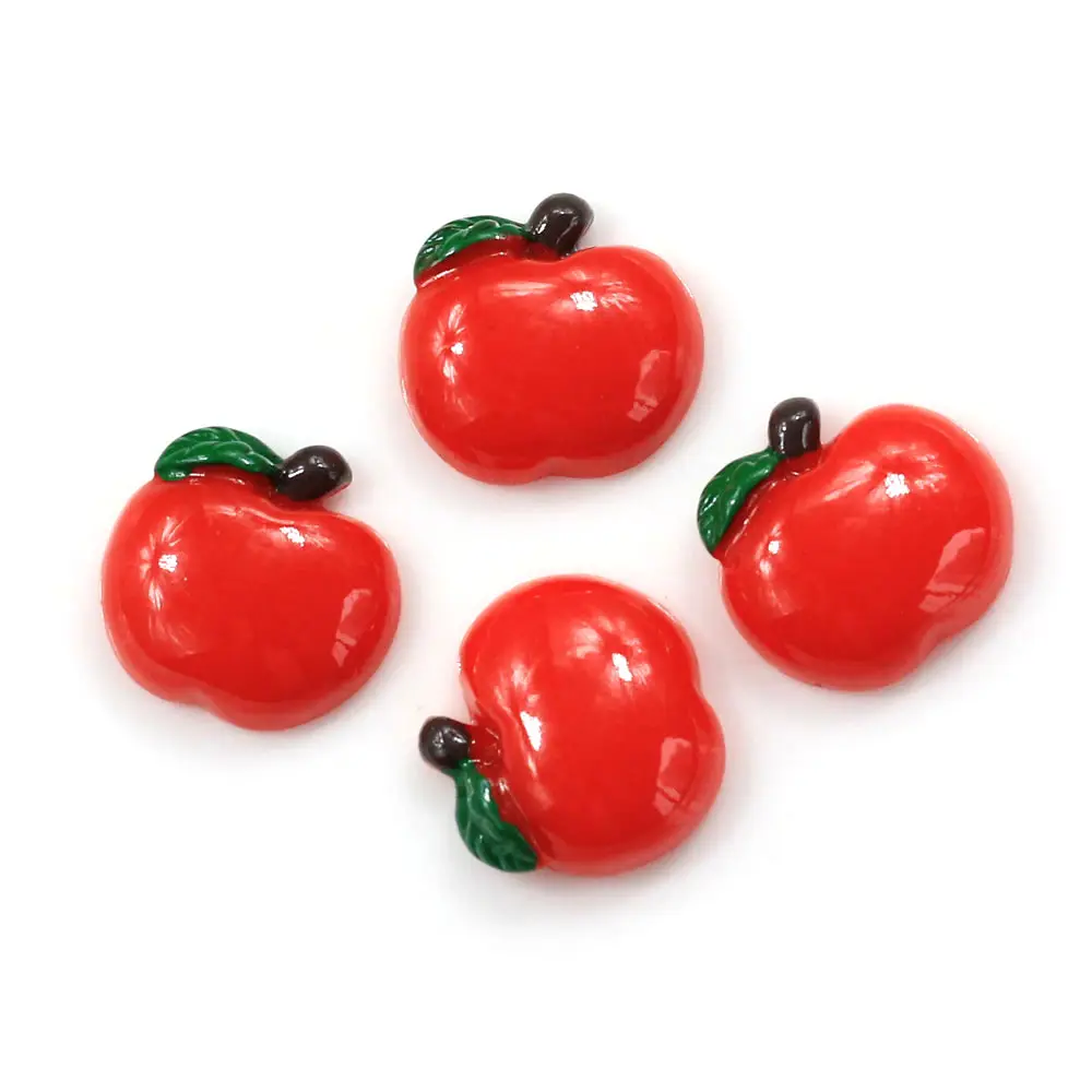 Cute Red Apples Flat Back Kawaii Artificial Fruit Style Resin Bead CharmsためDecoration Ornament