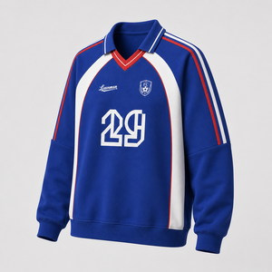 Sudadera de Fútbol Retro para Hombre, Cuello en V, Bloques de Color, Estilo Fútbol, Sudadera de Forro Polar - Product Image 6