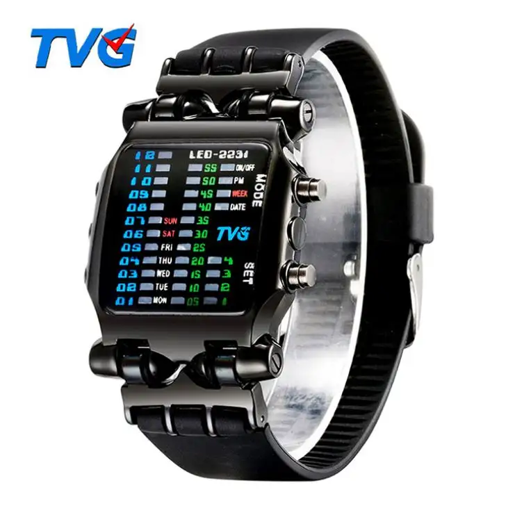 TVG 2231 nieuwe LED Digitale mens Polshorloge 2019 New Cool Creatieve Kleurrijke LED Lichtgevende Waterdichte klaar voor casual horloge